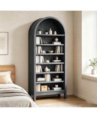 71" Tall 7 Tier Arched Bookcase Bookshelf with Adjustable Shelves, Wooden Storage Cabinet for Bedroom