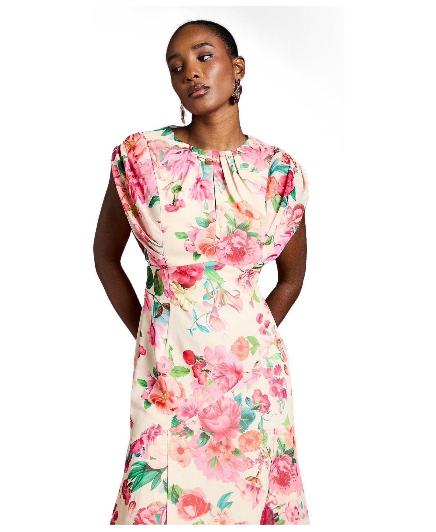 Women's Floral Chiffon Midi Dress