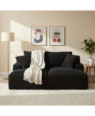 Double Chaise Lounge with Cupholders, Compressible Modern Sleeper Loveseat, No Assembly