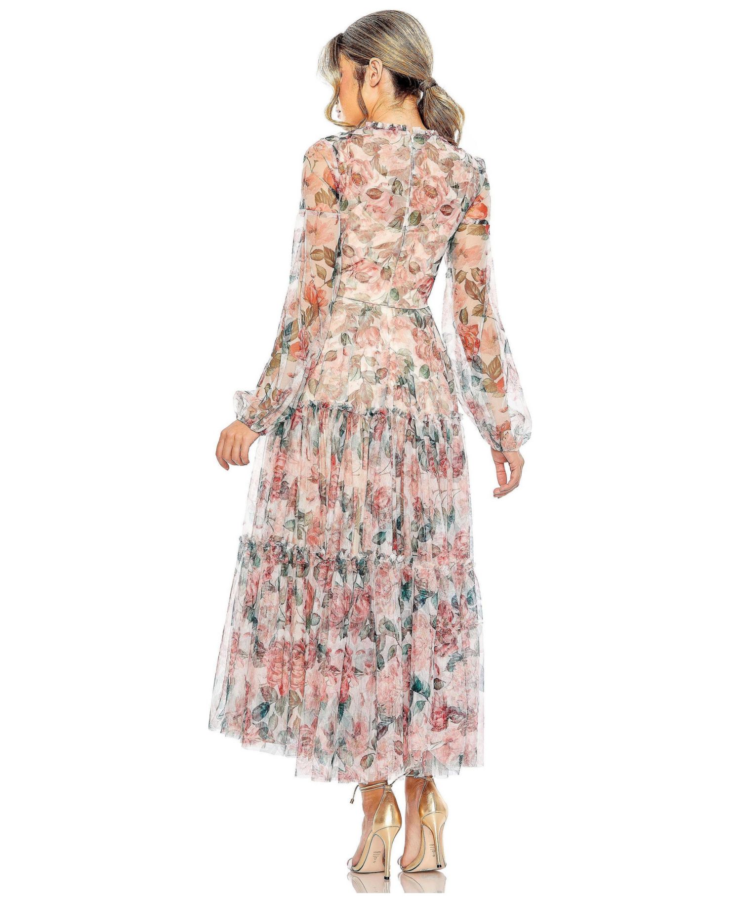 Women's Long Sleeve High Neck Long Balloon Sleeve Midi Dress