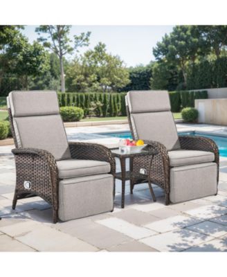 3 Piece Wicker Patio Furniture Set Adjustable Outdoor Recliner Chairs with Side Table Patio Conversation Set, Chaise Lounge Chair