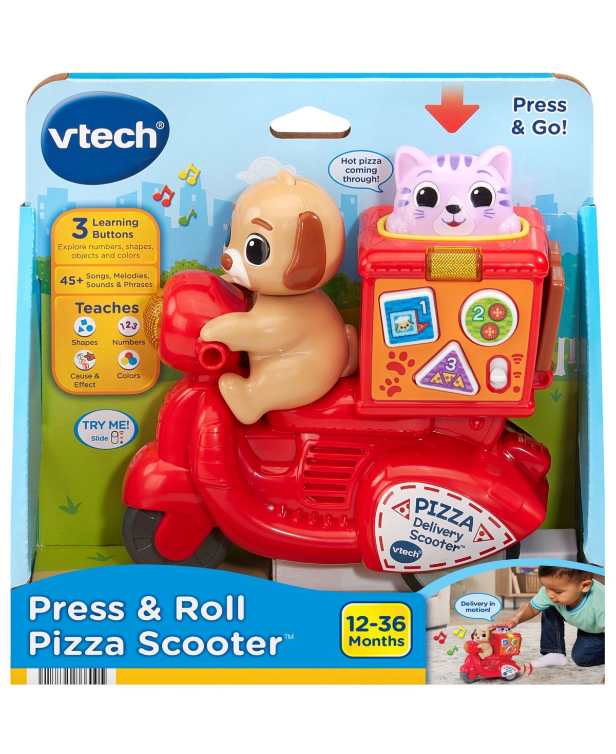 VTech Press & Roll Pizza Scooter Numbers, Shapes & Colors Learning Toy, Ages 12 Months+