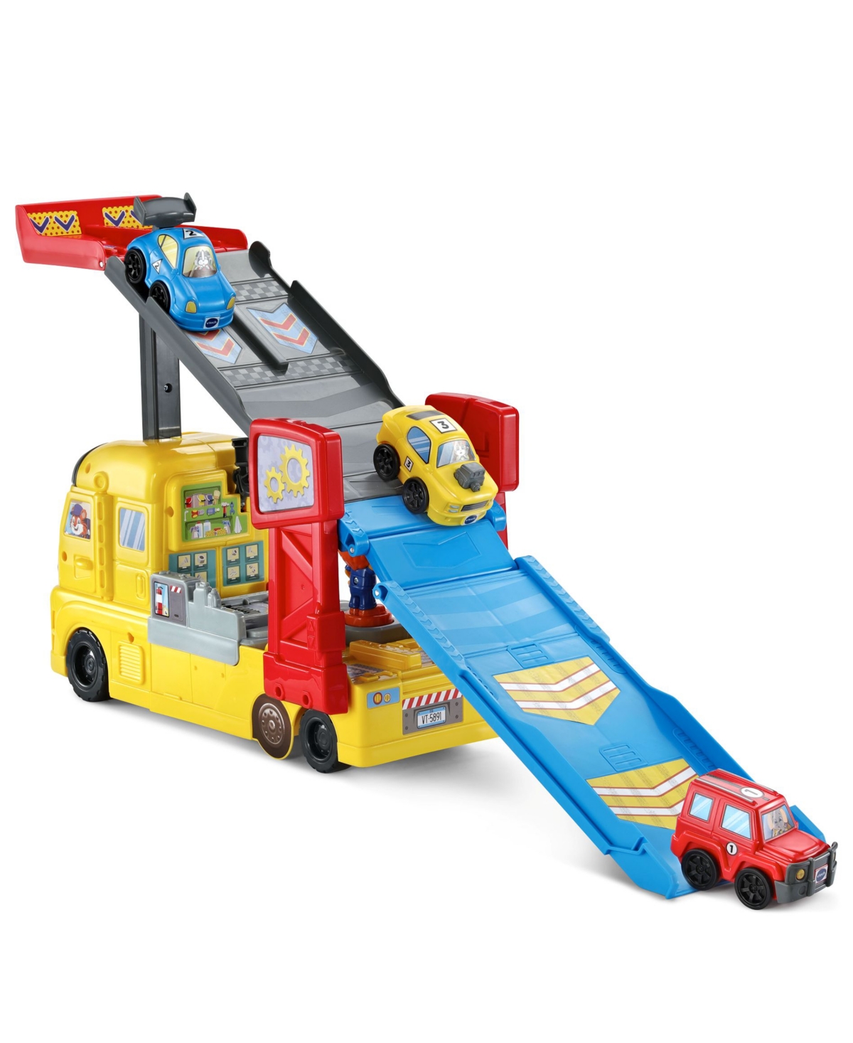 VTech 3-in-1 Race & Repair Hauler Interactive Learning Vehicle Playset with Car Recognition, Counting & Repair Shop Modes, Ages 12–36 Months