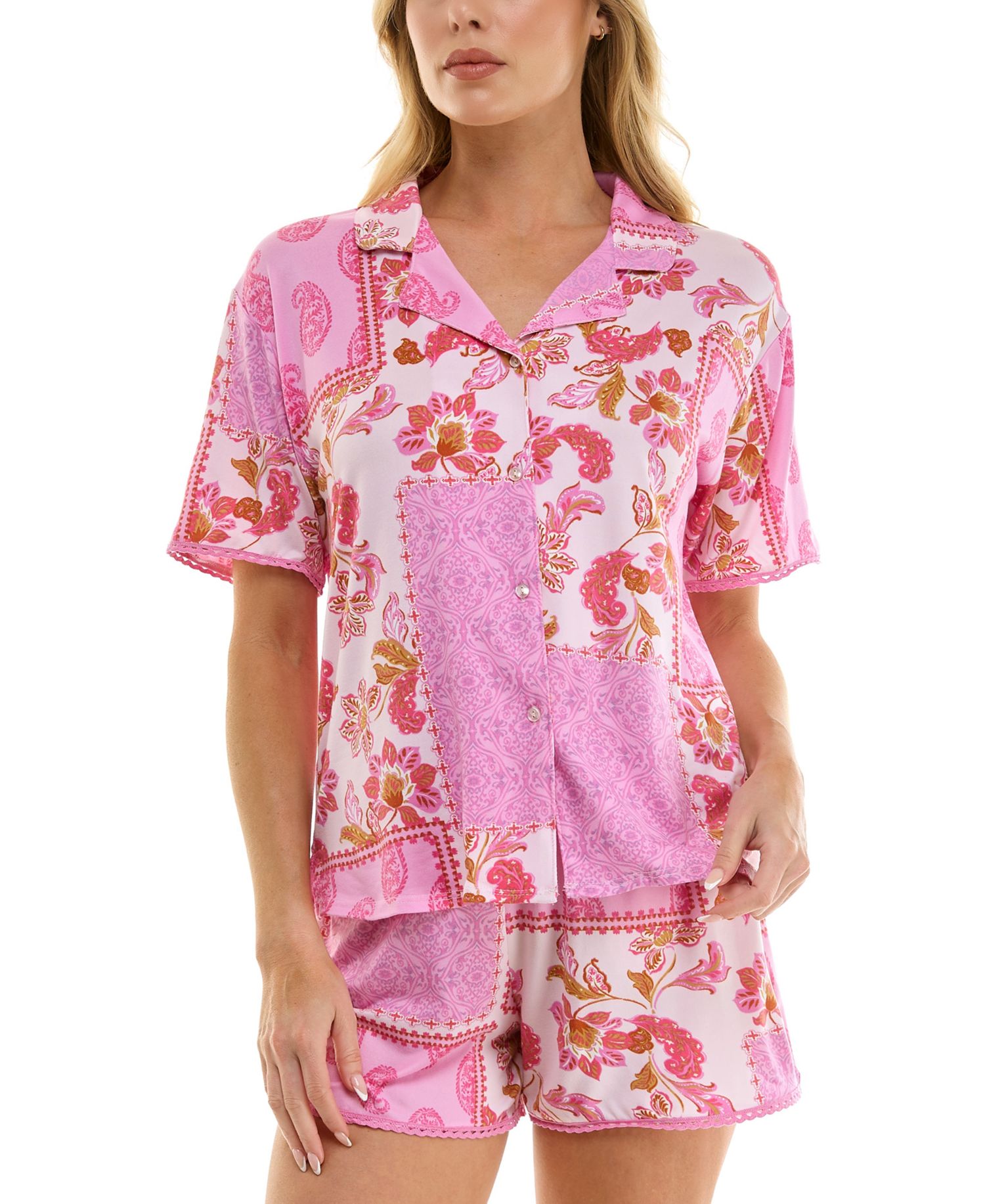 Women's Pasha Paisley Patchwork Top & Shorts, 2-Piece Set
