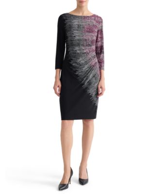 Women's Boat-Neck Side-Pleat 3/4-Sleeve Dress