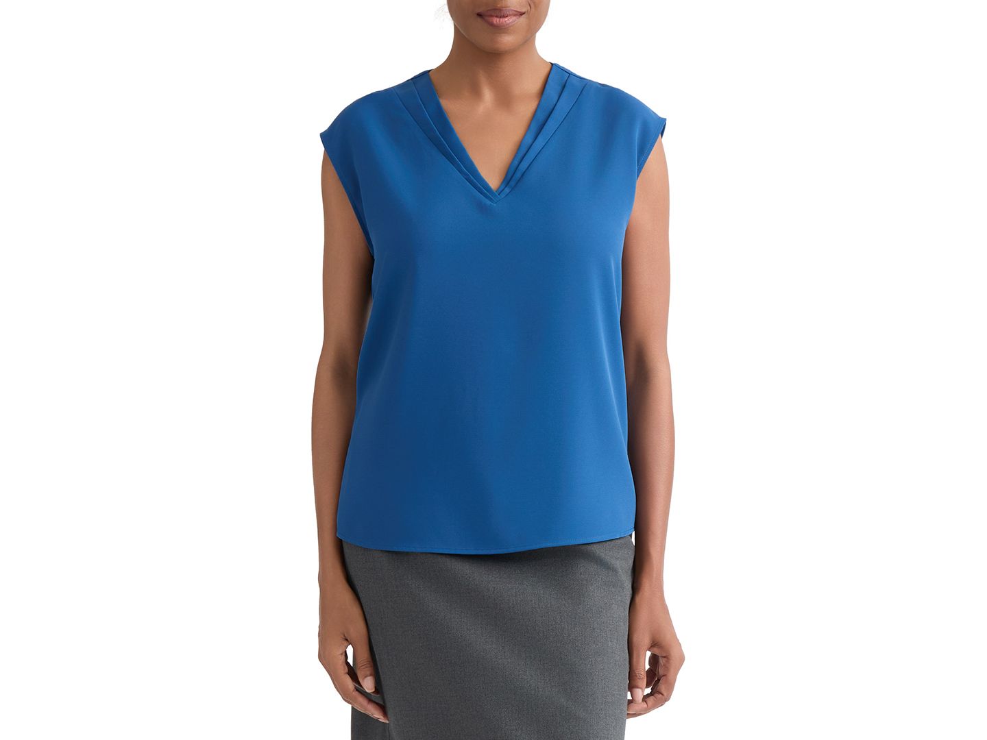 Женская блузка Kasper Pleat-Neck Sleeveless Blouse, цвет: Синий ночной — фото 1