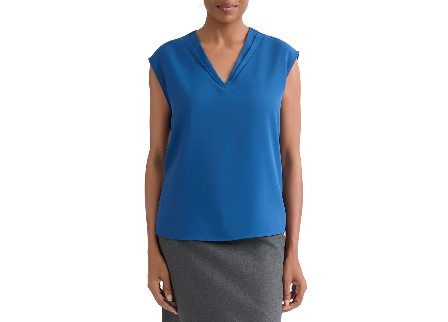 Petite Pleat-Neck Sleeveless Blouse