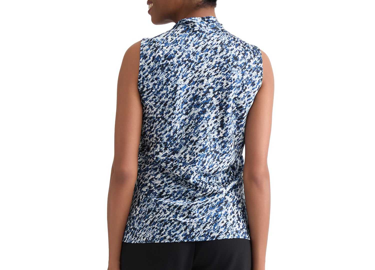 Women's Printed Tie-Neck Sleeveless Blouse
