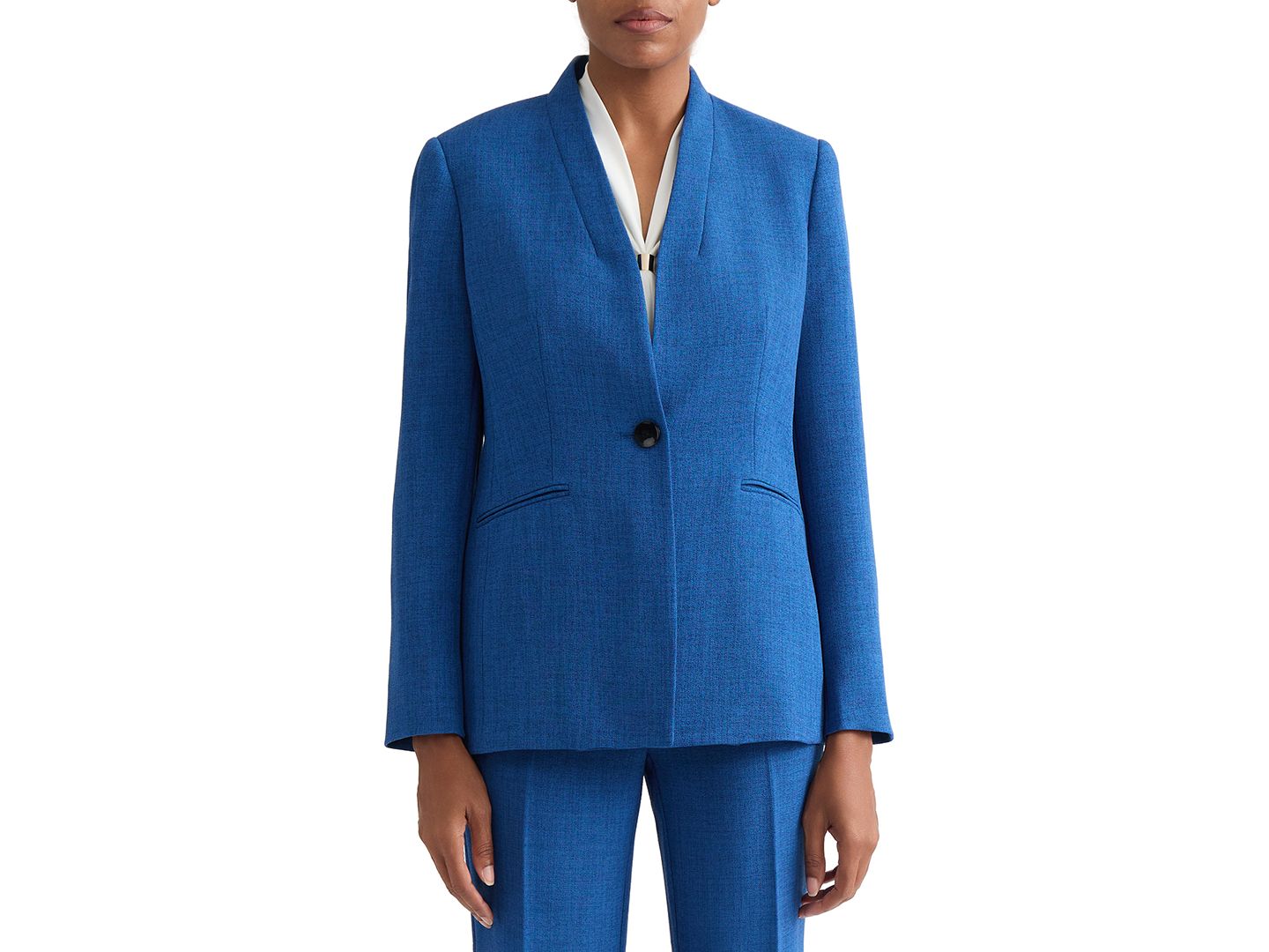 Женский пиджак Kasper Collarless One-Button Blazer, Regular & Petite, цвет: Синий ночной меланжевый — фото 6