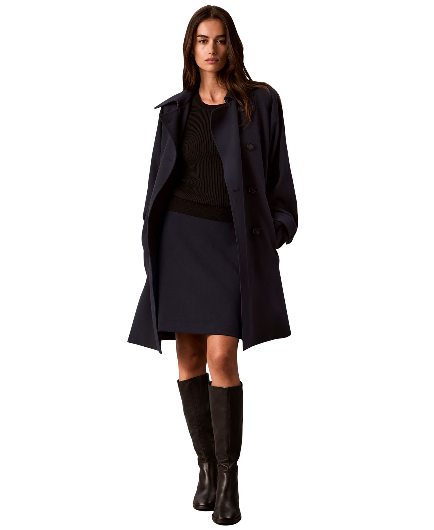 Petite A-Line Twill Knee-Length Skirt