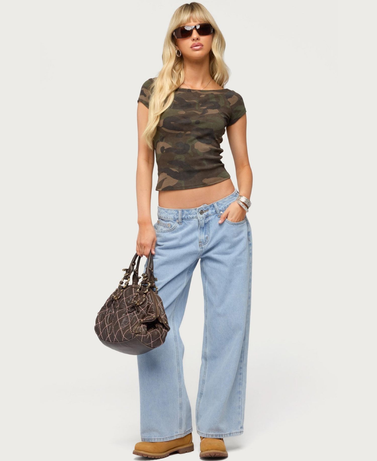 Women's Lumielle Camo Boat Neck Top