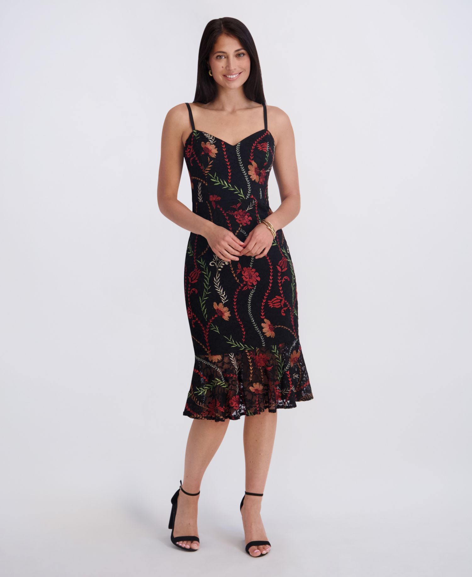 Women's Sweetheart Neck Embroidered Lace Midi Dress
