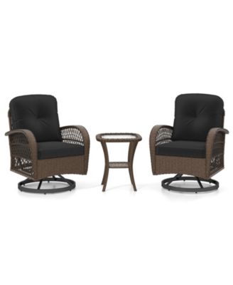 3-Piece Patio Rocking Chair Set with Swivel Chairs and Glass Table