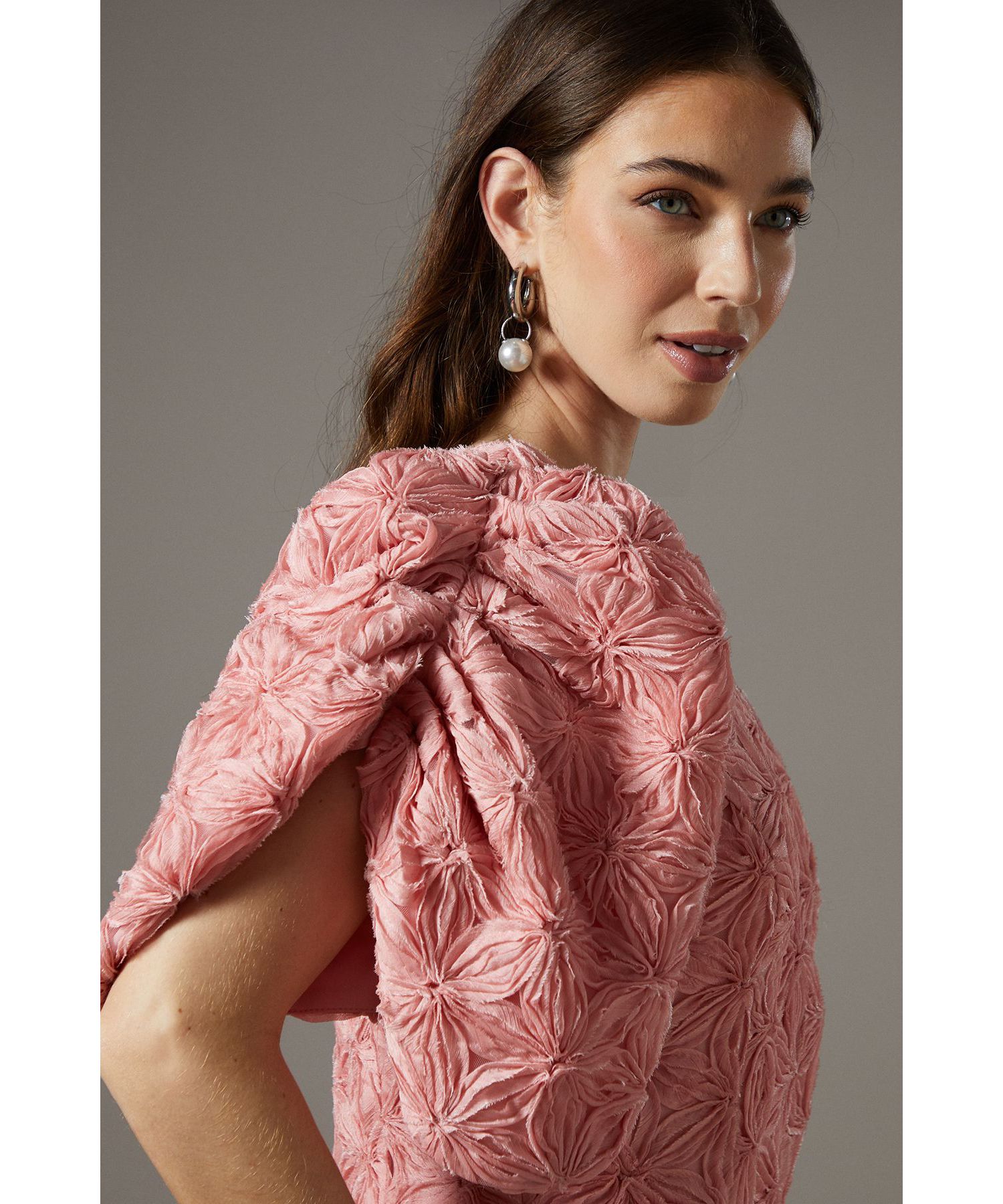 Women's Floral Pleated Puff Sleeve Pencil Dress
