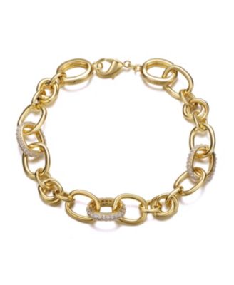 14K Gold Plated CZ Pave Tubular Cable Link Knot Bracelet