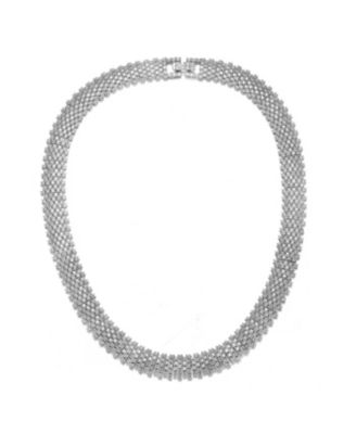 Modern White Gold Plated CZ Linear Pave Necklace