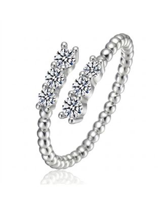 Minimalist Sterling Silver CZ Slim Coiled Beaded Band Ring