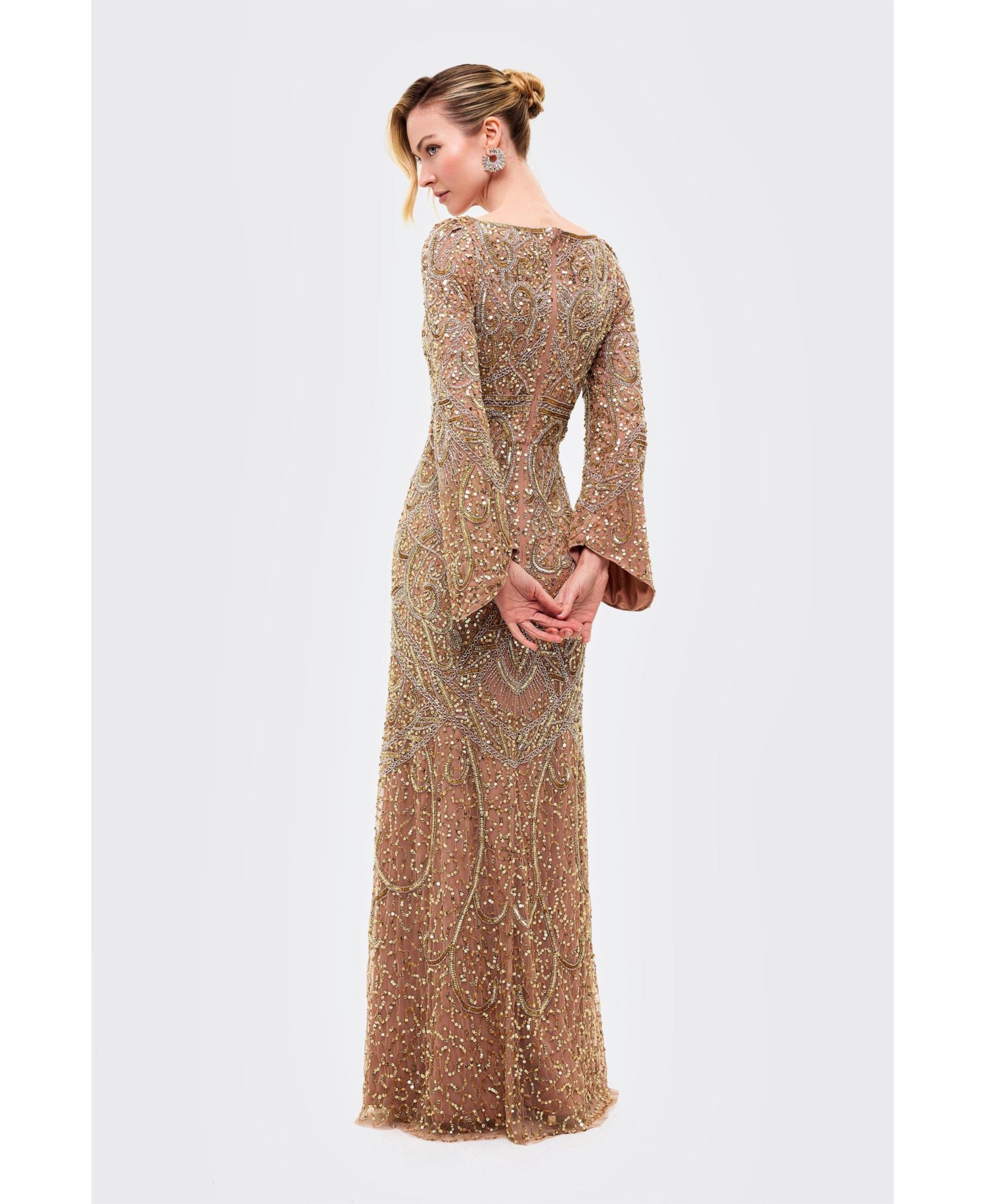 Women's Embellished Sequin V-Neck Maxi Dress