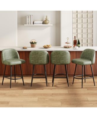 Set of 4 Counter Height Bar Stools with Wingback PU Seat and Metal Frame for Kitchen Island Dining
