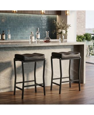 26 Inch Bar Stool Set. Counter Height with PU Cushion Seat and Iron Frame