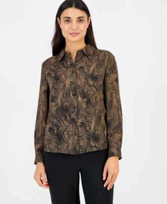 Women's Petite Button-Down Collared Blouse