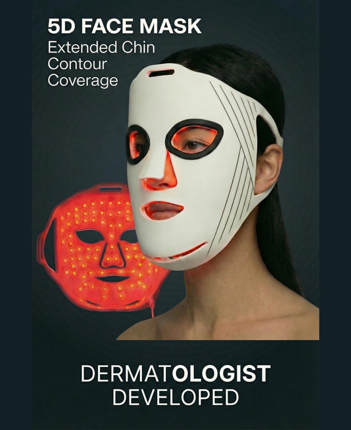 Lovery 5D Liquid Silicone Led Light Therapy Face Mask - Red, Blue and Near-Infrared Light - Skin Rejuvenation and Acne Care