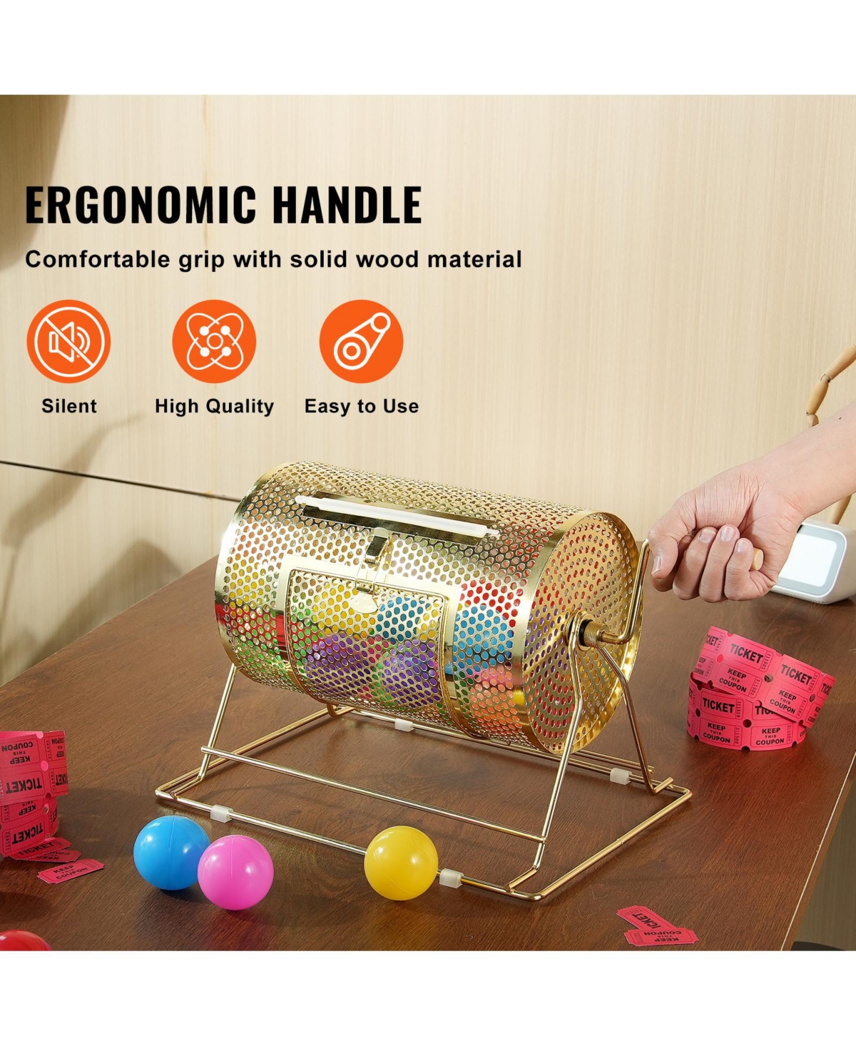 Vevor Raffle Drum Brass Plated Lottery Cage Holds 2500 Tickets/100 Bingo Balls