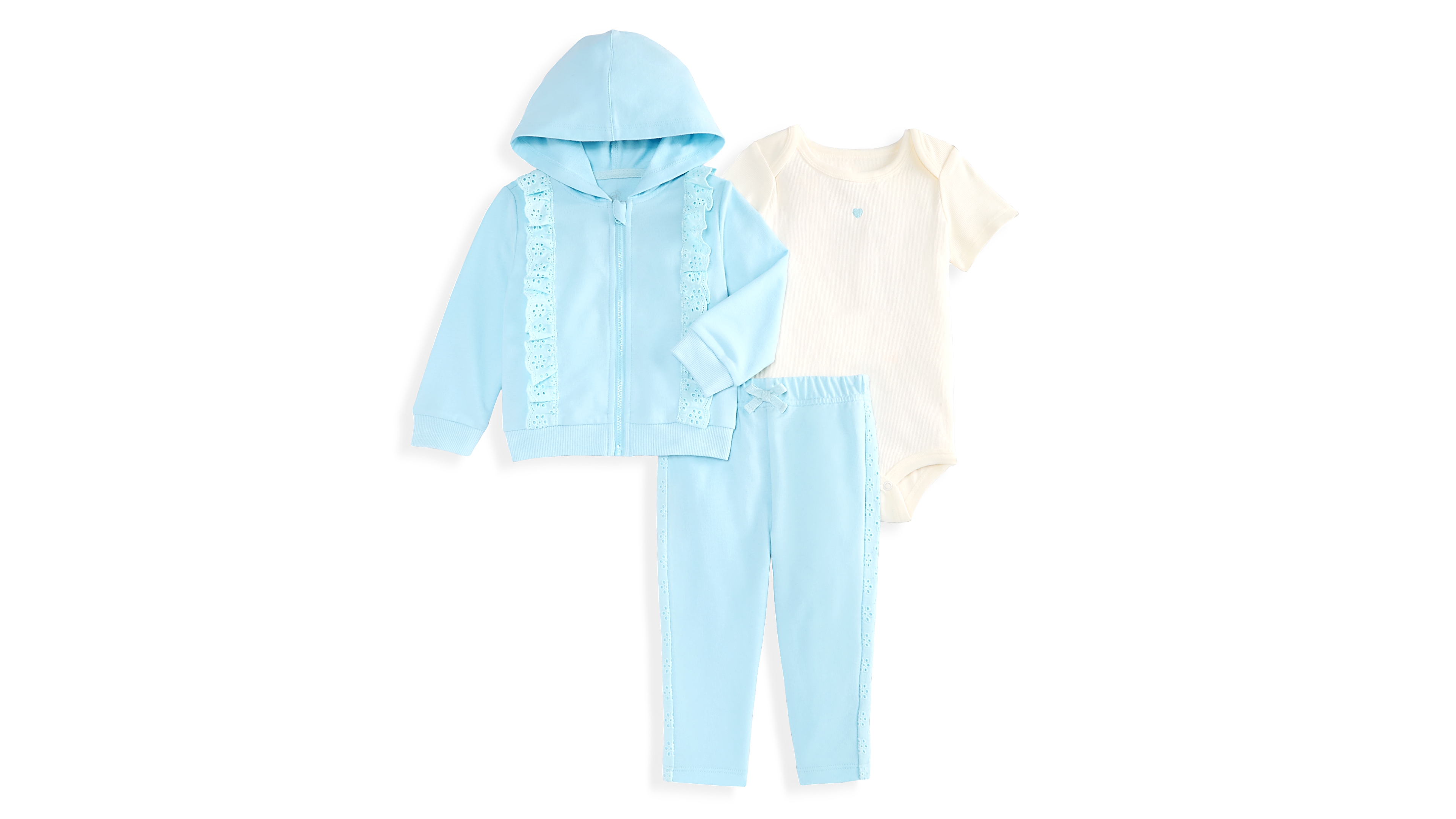 First Impressions Baby Girls' Eyelet-Trim Zip-Front Hoodie, Bodysuit and Pants, 3-Piece Set, Macy's Exclusive