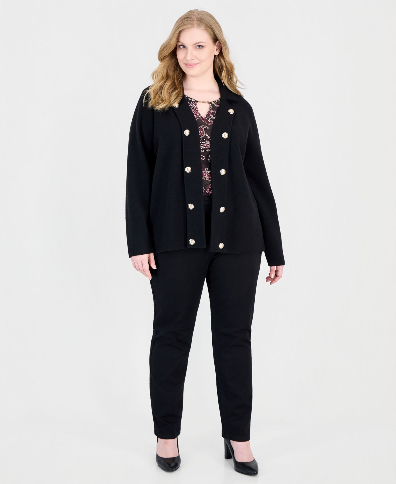 Plus Size Notch-Collar Band Jacket