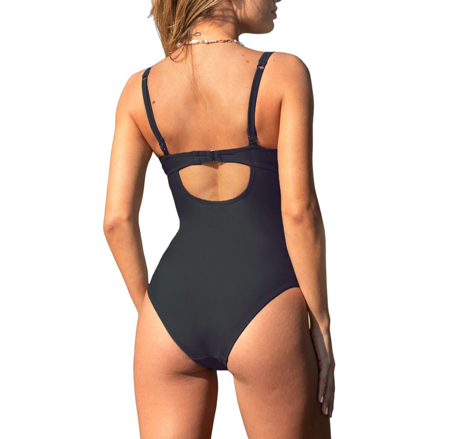 Women's Elegant Tie Front One-Piece Swimsuit with Ruched Front