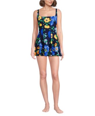 Women's Square Neck Corset Seamed Swim Dress