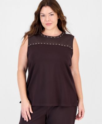 Plus Size Scoop Neck Heatset Trim Sleeveless Tank
