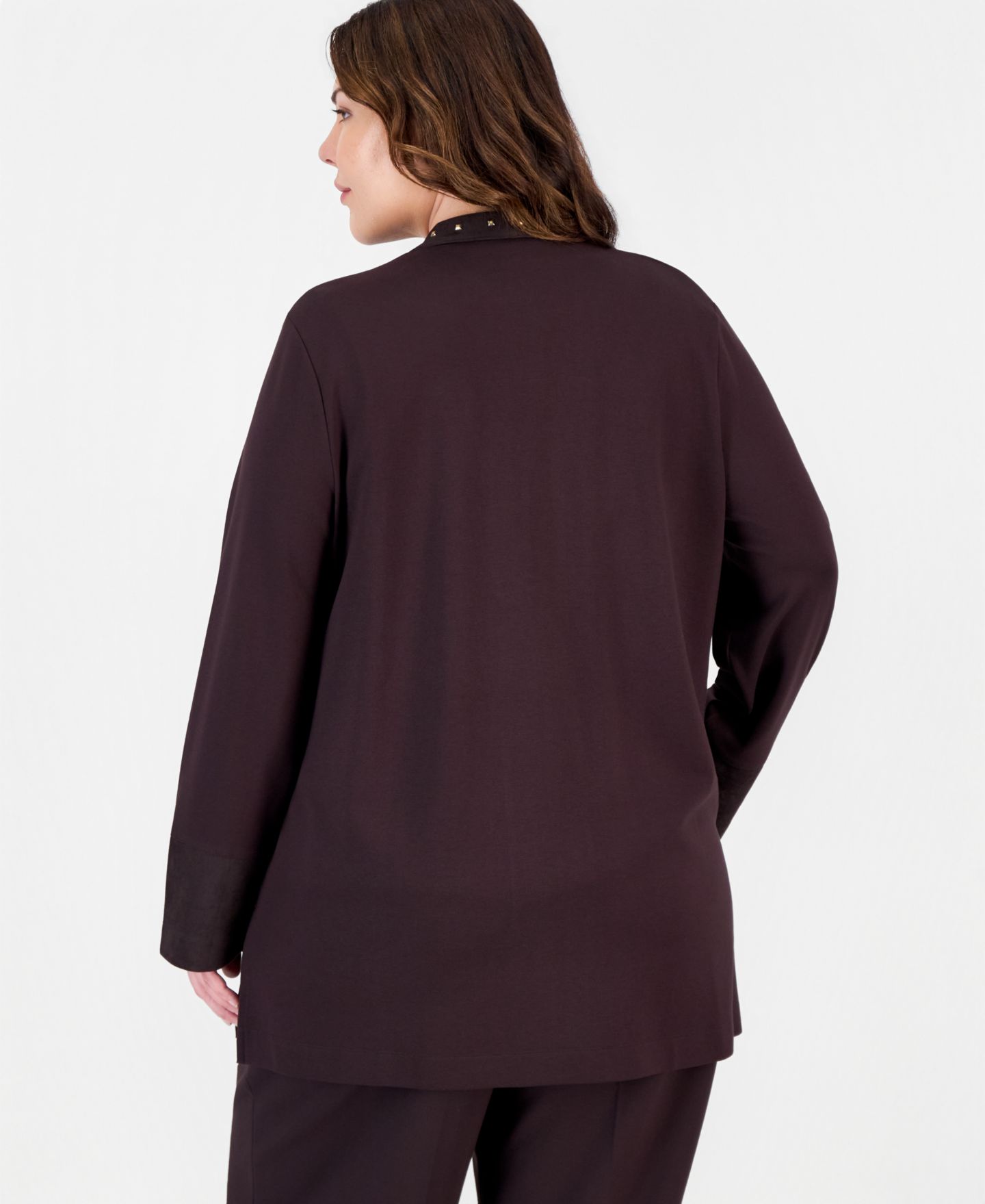 Женский кардиган Anne Klein Plus Size Embellished Open Front, цвет: Глубокий красное дерево — фото 4