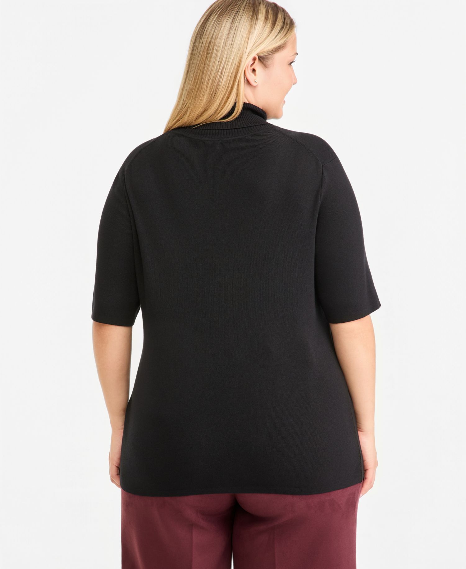 Plus Size Fitted Half-Sleeve Turtleneck Sweater