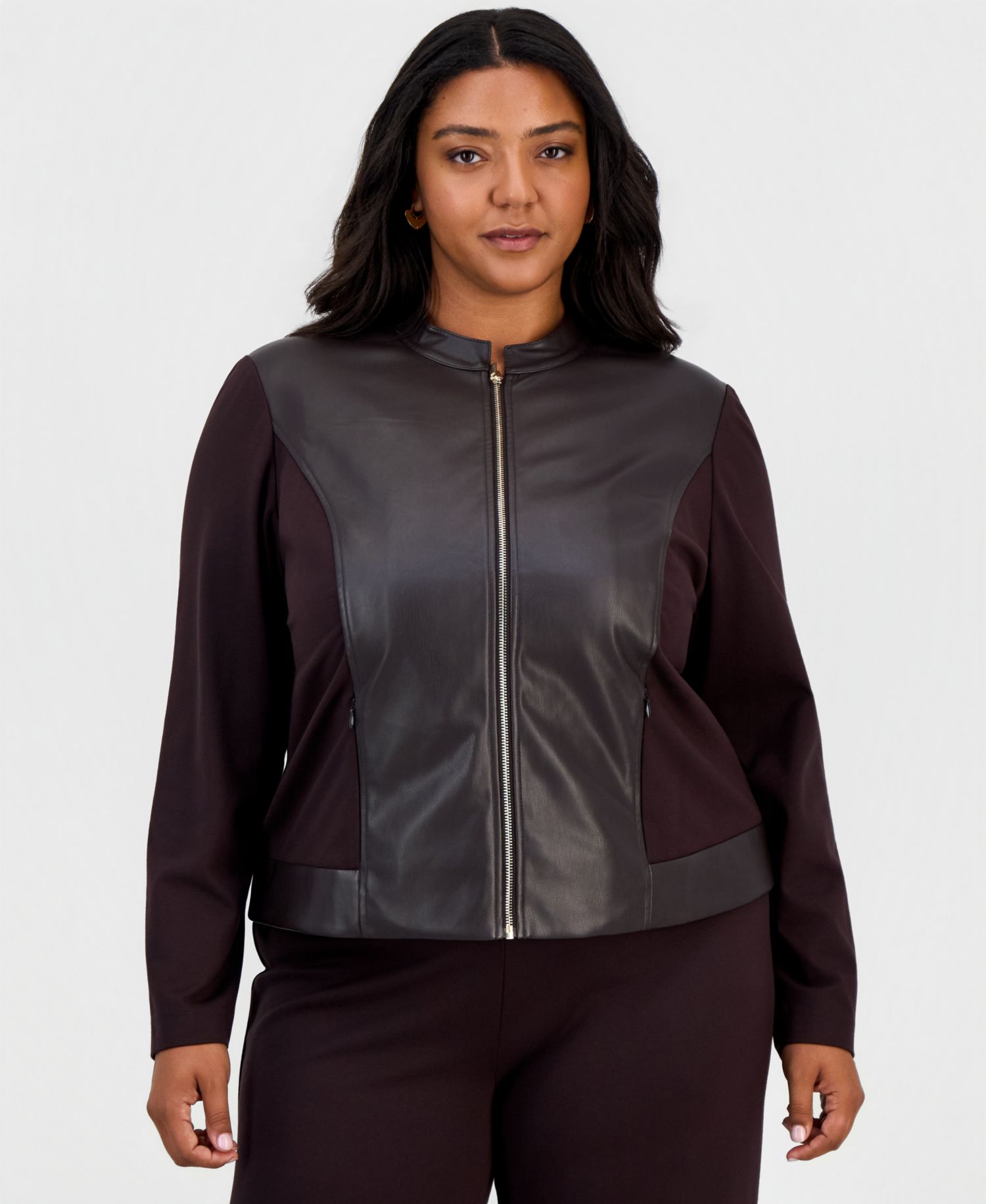 Plus Size Women's Moto Long-Sleeve Mandarin Collar Jacket
