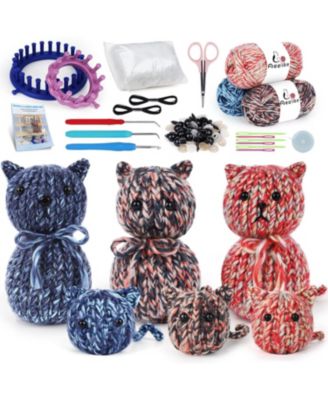 Round Loom Knitting Kit for Beginners, Easy to Knit Cat (LandS) Complete Beginner Kit with Step-by-Step Instructions Videos, Animal Craft Gift
