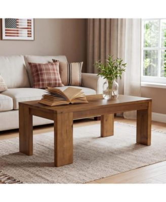 Solid Wood Coffee Table: 47" wooden center table with rounded corners. Modern low cocktail tea table for living room.