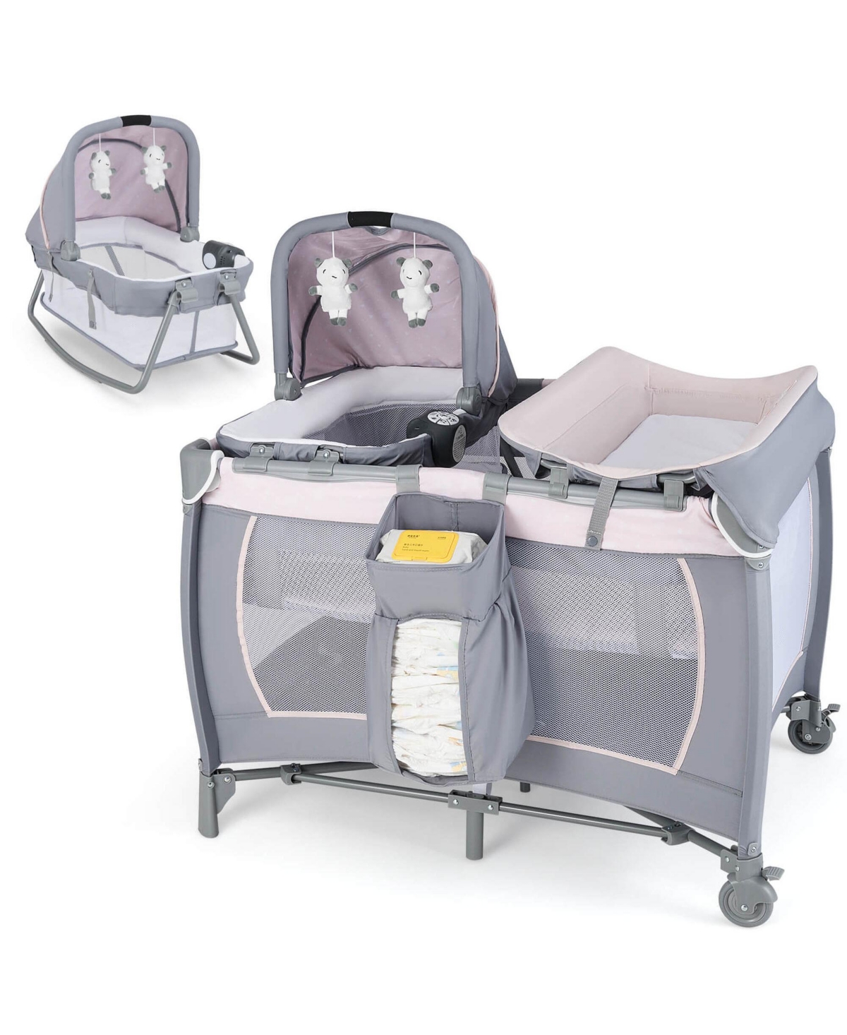 Costway 4-in-1 Convertible Portable Baby Playard Newborn Napper with Music and Toys