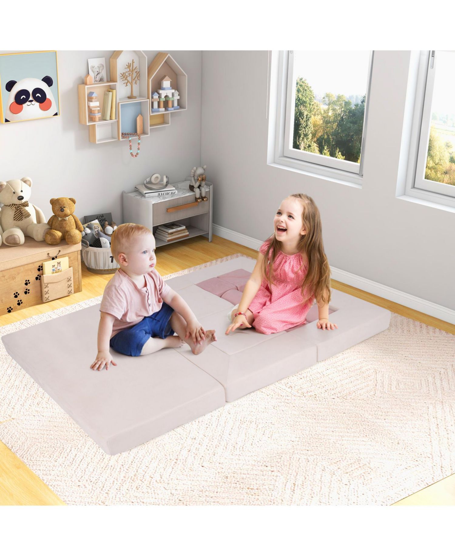 9-Piece Climb and Crawl Foam Play Set with Suede Covers for Kids Ages 3+