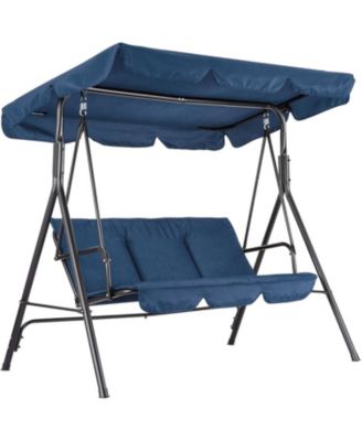 3-Seat Outdoor Patio Swing with Adjustable Canopy and Stand – 600 lbs Capacity, Heavy-Duty Steel Frame, Waterproof Cushion