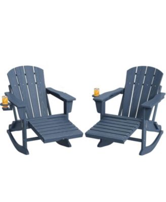 2 Piece All-Weather HDPE Outdoor Folding Adirondack Rocking Chair with Retractable Ottoman for patios, Decks, Gardens