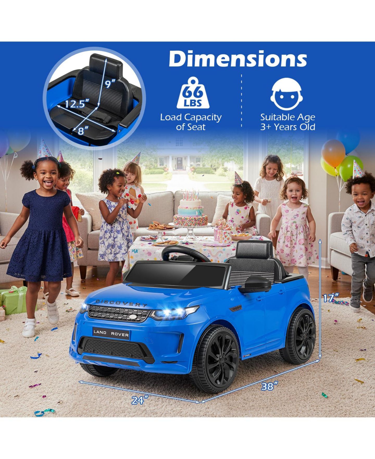 Детская игрушка Mecale Licensed Land Rover Dual Control Battery-Powered Ride-On Car, Ages 3-7, цвет: Синий — фото 3