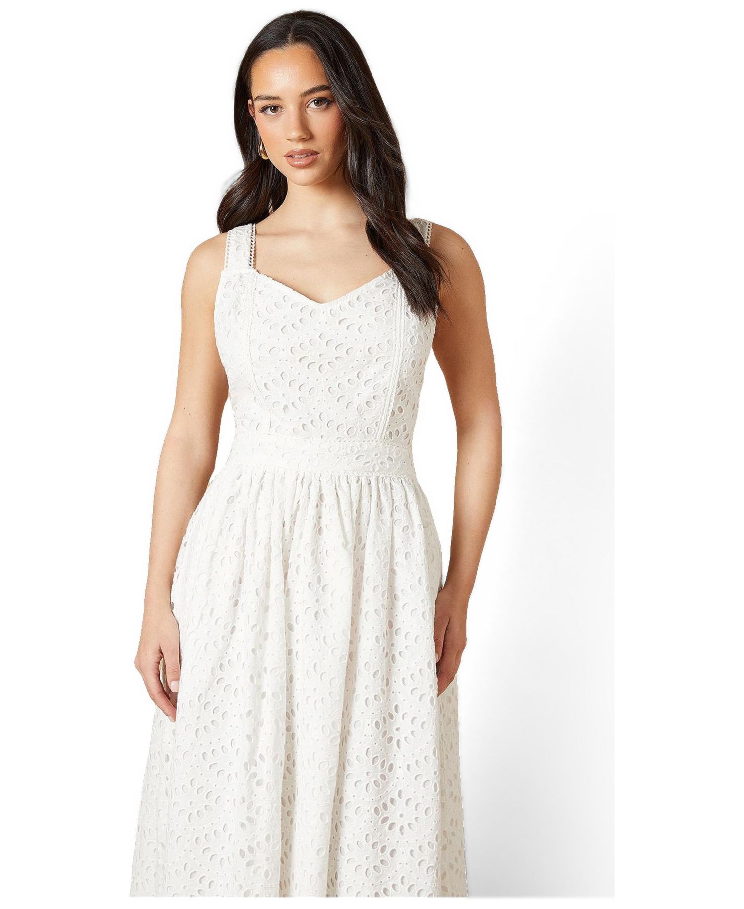 Women's Embroidered Broderie Midi Dress