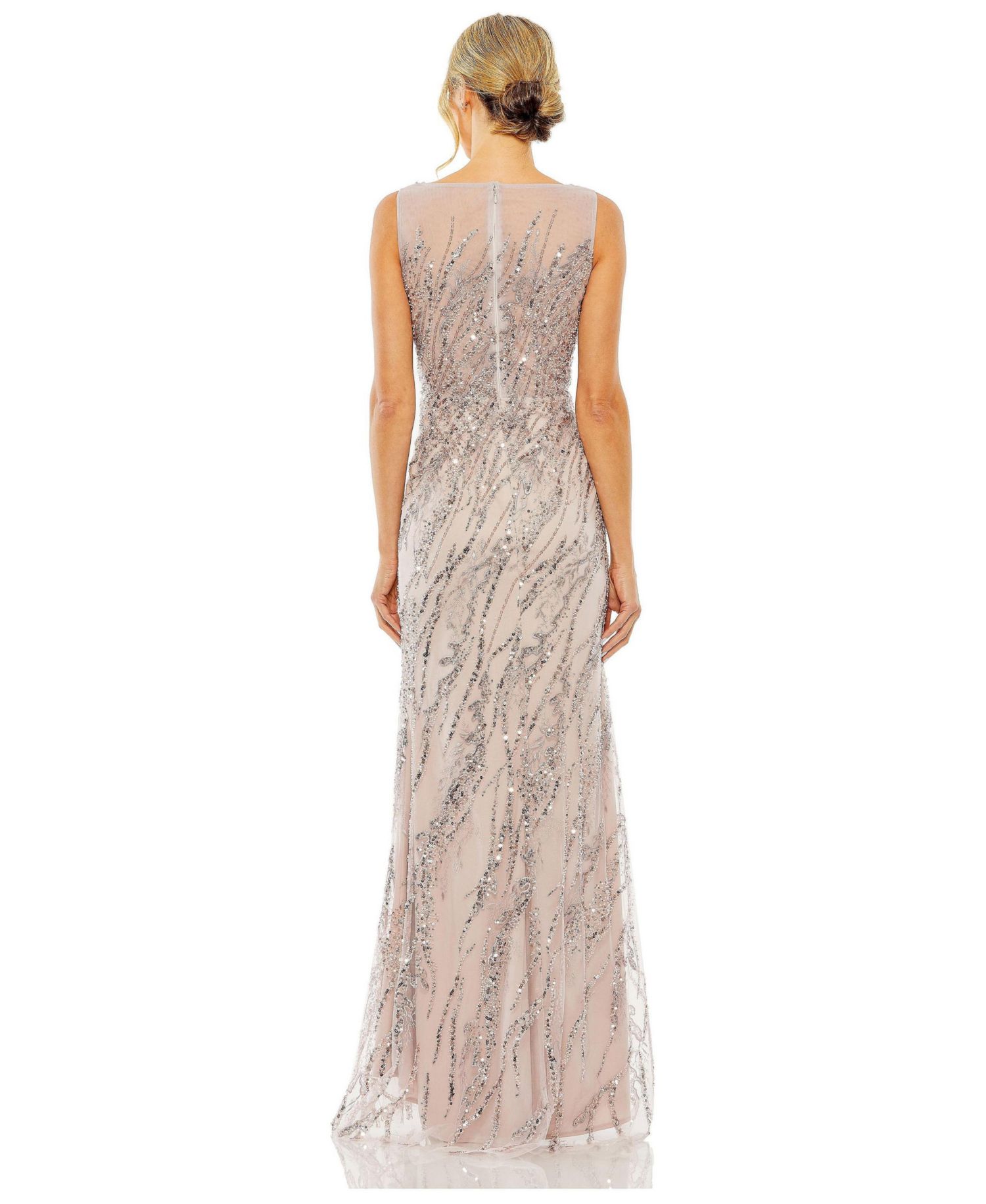 Women's Sleeveless High Neck Sequin Beaded Gown