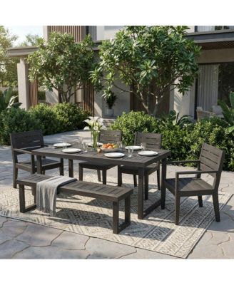 6 Seater Acacia Wood Outdoor Dining Set with Bench and Cushions