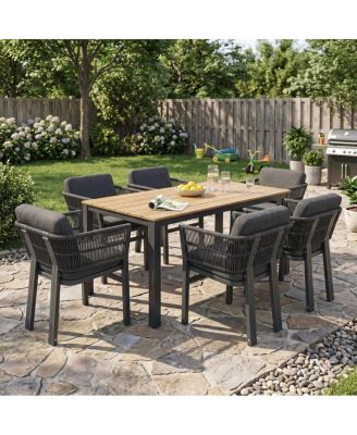 7-Piece Patio Dining Set with Acacia Wood Table and 6 Aluminum Chairs
