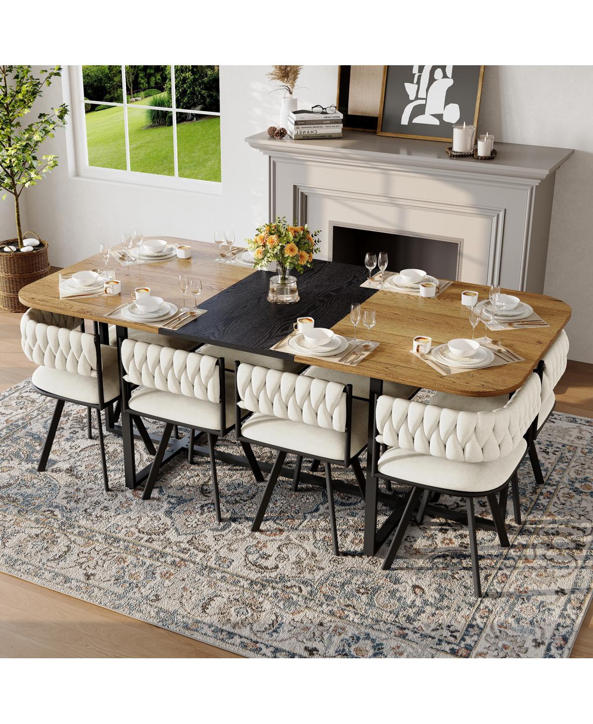 Streamdale Furniture 9 Piece Square Dining Table Set with 8 Velvet Chairs
