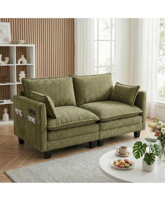   Modern   Chenille 2-Seat Loveseat with USB Ports and Side Pockets