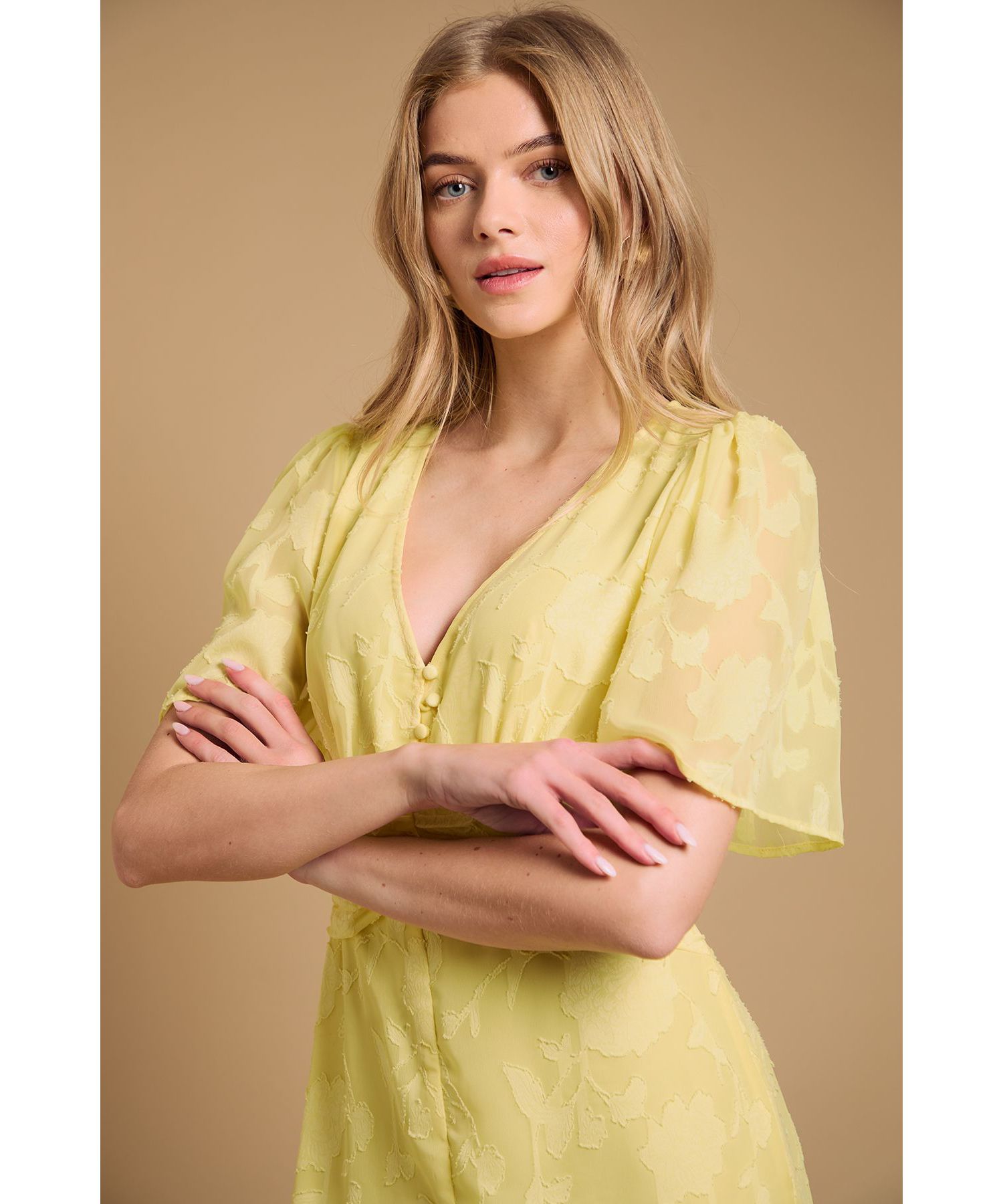 Women's Button Jacquard Midi Dress
