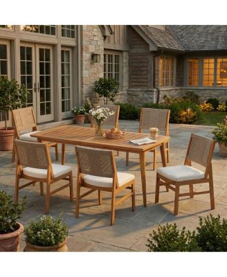 7-Piece Acacia Wood Outdoor Patio Furniture with Teak Table and Wicker Chairs